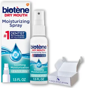 Biotene moisturizing Spray- for Dry Mouth, Breath Freshening Gentle Mint, 1.5 oz, for Adults & Children (Pack of 1), Boxed by Fusion Shop Store