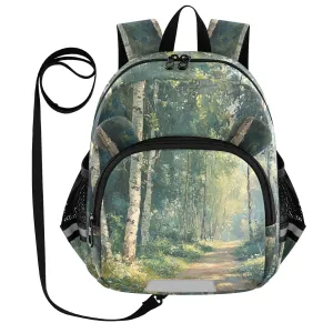 Birch Trees Path Toddler Harness Backpack for Boys Girls 3-6 Years Kids Backpack with Anti Lost Safety Leash Baby Harness Bookbag for Travel Walking Preschool