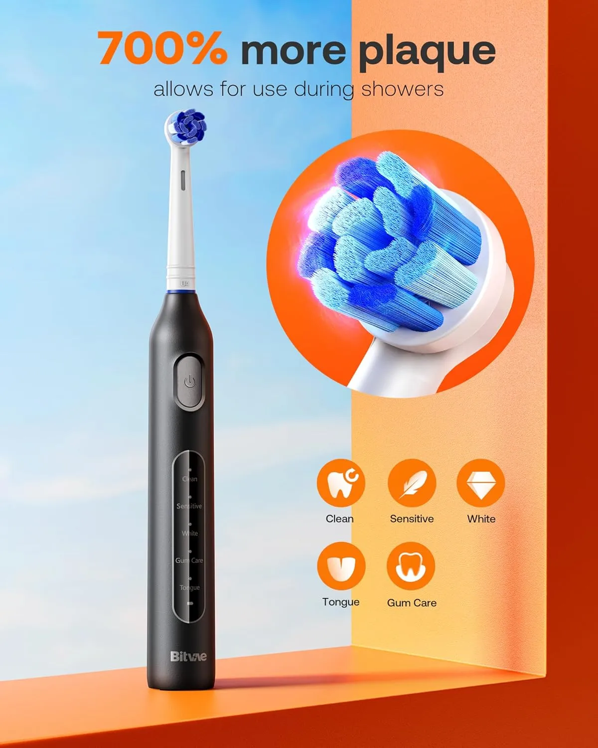 Bitvae Water Dental Flosser Teeth Picks, Cordless Water Flosser for Teeth, Braces, Dental Care and Rechargeable Rotary Electric Toothbrush Combo Set, 4 Tips, 4 Brush Heads, Waterproof, Black, C5 R1