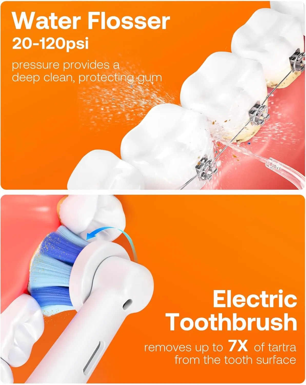 Bitvae Water Dental Flosser Teeth Picks, Cordless Water Flosser for Teeth, Braces, Dental Care and Rechargeable Rotary Electric Toothbrush Combo Set, 4 Tips, 4 Brush Heads, Waterproof, Black, C5 R1