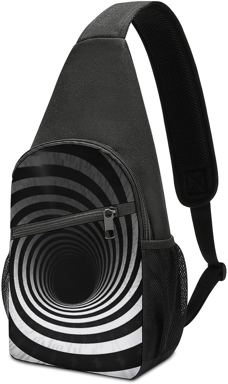 Black And White Spiral Tunnel Sling Bag Lightweight Crossbody Shoulder Backpacks Hiking Travel Daypack Chest Bag for Women Men