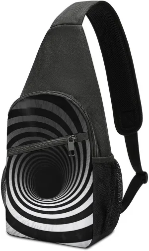 Black And White Spiral Tunnel Sling Bag Lightweight Crossbody Shoulder Backpacks Hiking Travel Daypack Chest Bag for Women Men