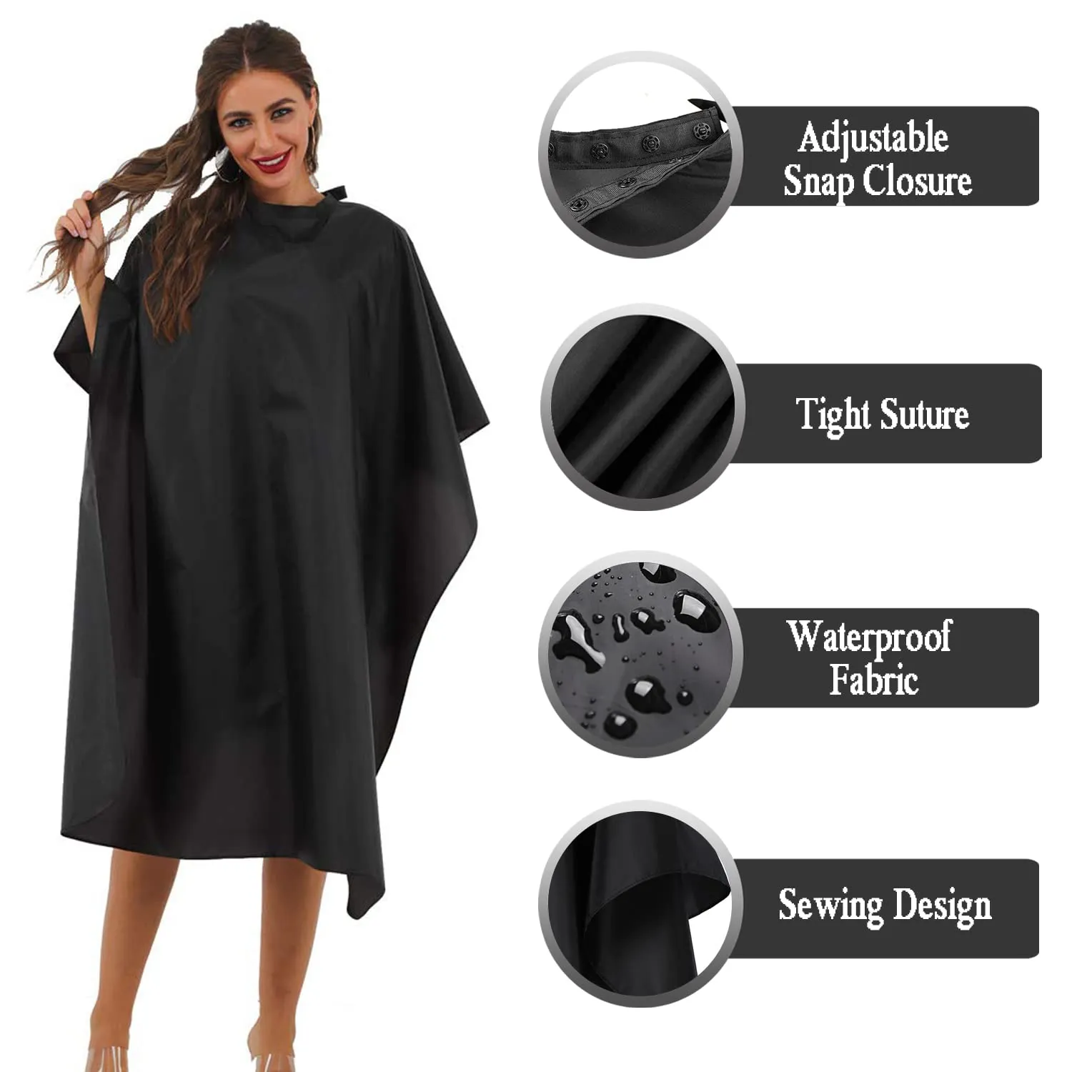 Black Barber Cape, Professional Nylon Waterproof Hair Cutting Kit with Snap Closure Salon Cape, 59" x 47" Hairdressing Capes (5 Pack)
