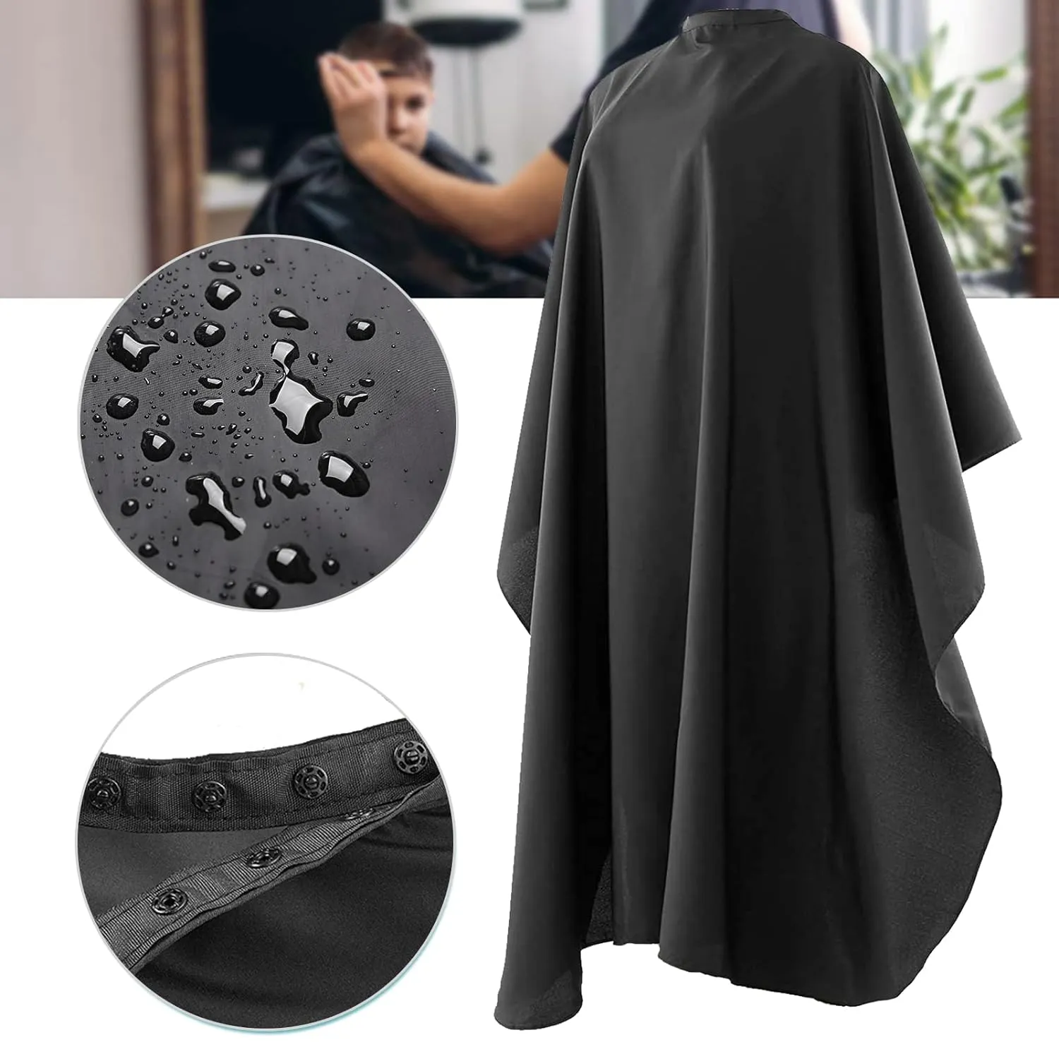 Black Barber Cape, Professional Nylon Waterproof Hair Cutting Kit with Snap Closure Salon Cape, 59" x 47" Hairdressing Capes (5 Pack)