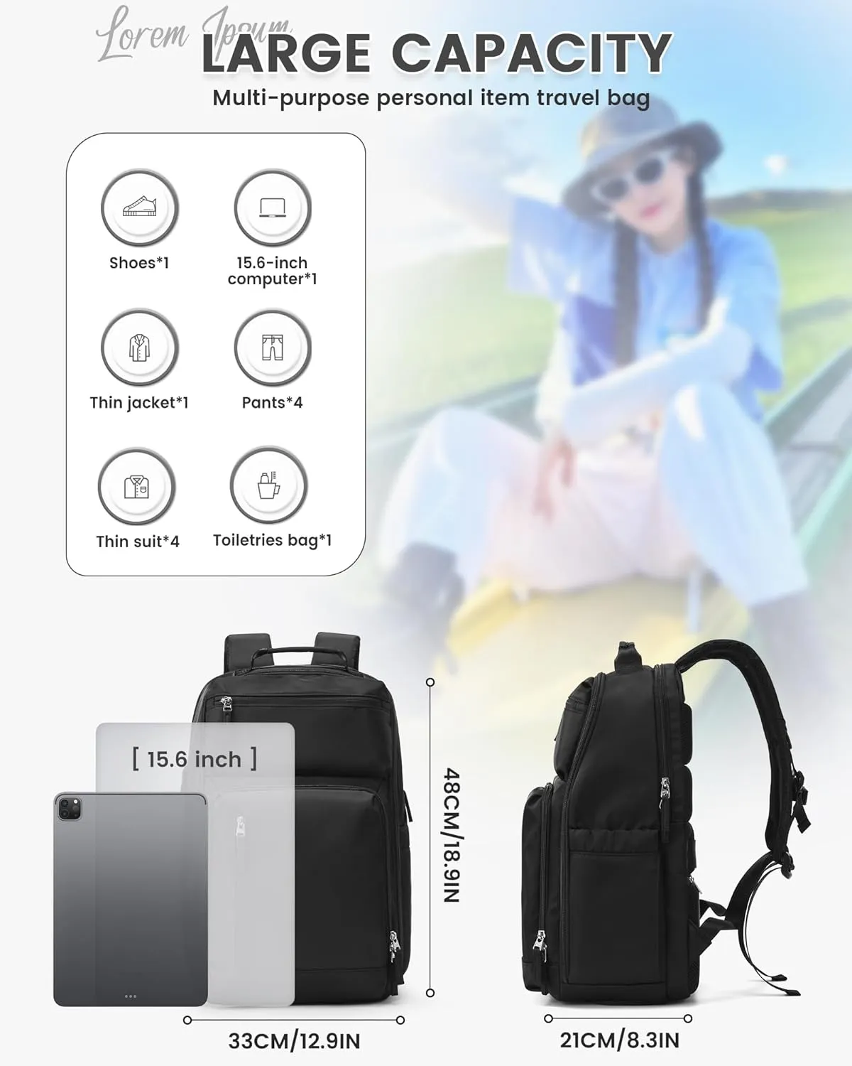 Black Travel Backpack For Women Men Laptop Backpack For Traveling On Airplane Travel Backpack Carry On Flight Approved Carry On Backpack Spirit Airlines Personal Item Bag 18x14x8