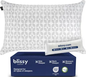 BLISSY 100% Adjustable Memory Foam Pillow with Cooling Technology (Queen Size) - Oeko-TEX & CertiPUR-US - Cooling Shredded Memory Foam Neck & Body Bed Pillow for Stomach, Side & Back Sleeping