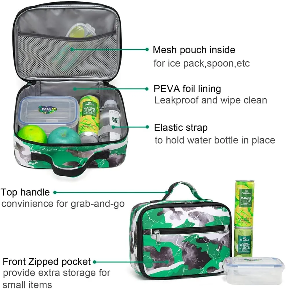 BLUEFAIRY Boys Backpack Set with Lunch Bag for Kids Elementary Middle School BookBags for Teens Child Back to School Gifts Large Campartments Lots of Pockets Camo Green