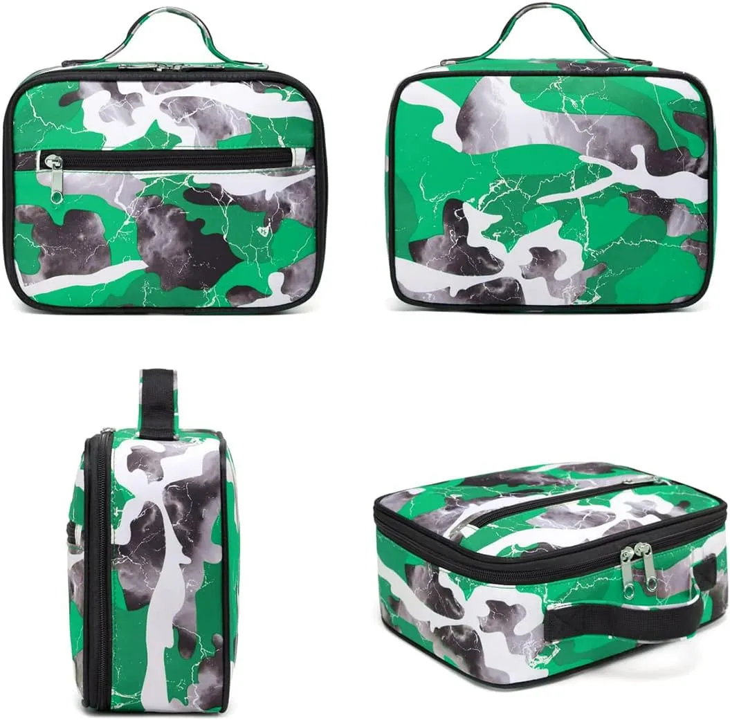 BLUEFAIRY Boys Backpack Set with Lunch Bag for Kids Elementary Middle School BookBags for Teens Child Back to School Gifts Large Campartments Lots of Pockets Camo Green