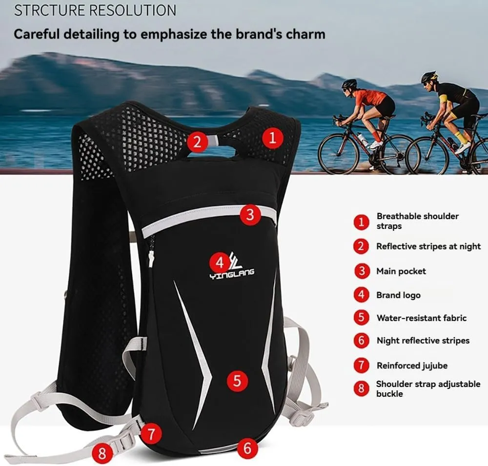 BlueField 12L Hydration Backpack Vest, Multi-Pocket Design, Breathable and Lightweight, Pack for Outdoor Sports - Running, Cycling, Climbing and Hiking
