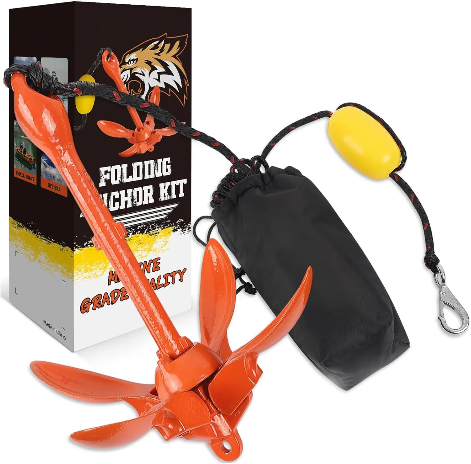 Boat Kayak Anchor Kit 40ft Rope & Storage Bag - Accessories for Kayaks, Canoes, SUP Boards, Small Boats, Jet Skis & PWCs