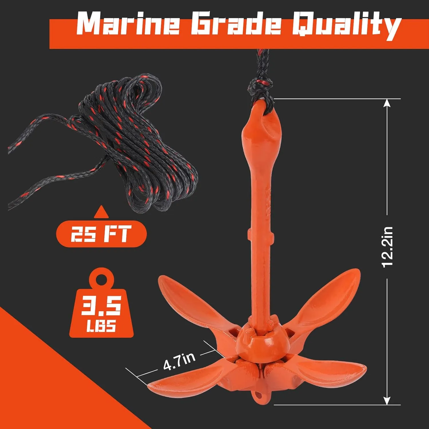 Boat Kayak Anchor Kit 40ft Rope & Storage Bag - Accessories for Kayaks, Canoes, SUP Boards, Small Boats, Jet Skis & PWCs