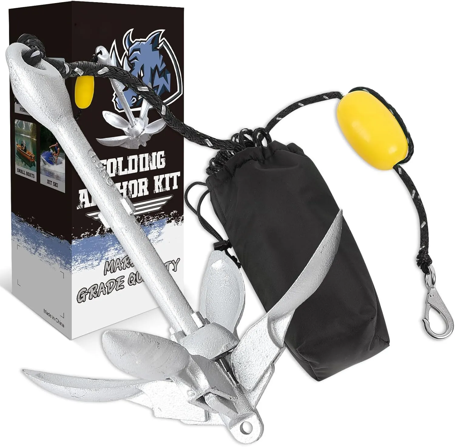 Boat Kayak Anchor Kit 40ft Rope & Storage Bag - Accessories for Kayaks, Canoes, SUP Boards, Small Boats, Jet Skis & PWCs