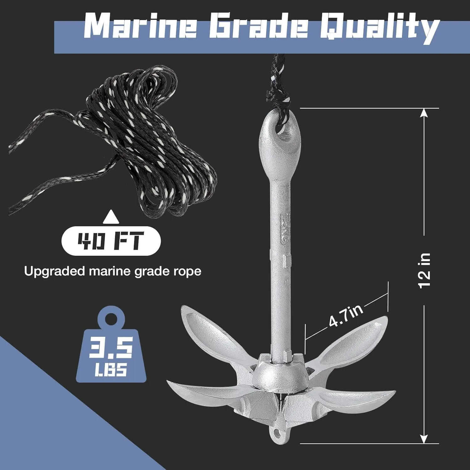 Boat Kayak Anchor Kit 40ft Rope & Storage Bag - Accessories for Kayaks, Canoes, SUP Boards, Small Boats, Jet Skis & PWCs