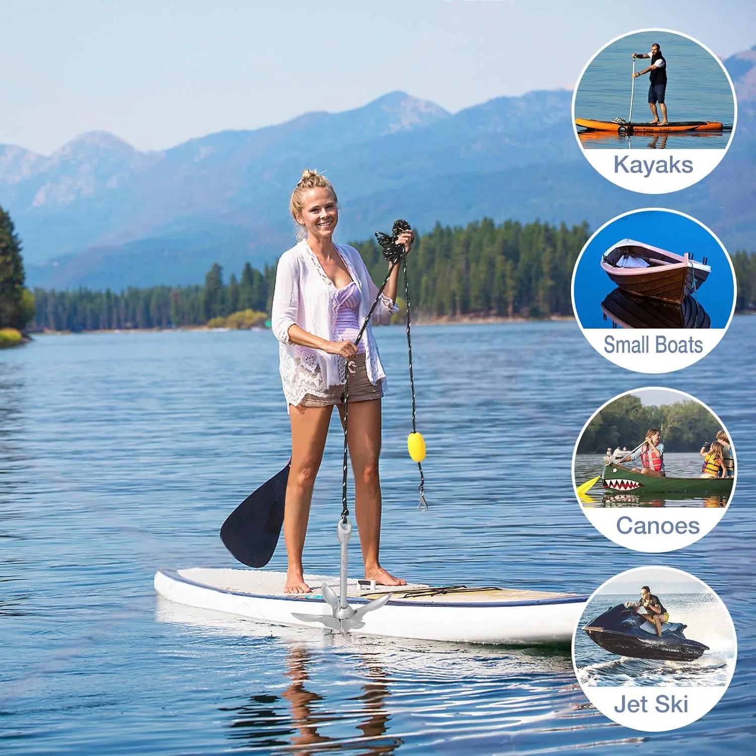Boat Kayak Anchor Kit 40ft Rope & Storage Bag - Accessories for Kayaks, Canoes, SUP Boards, Small Boats, Jet Skis & PWCs