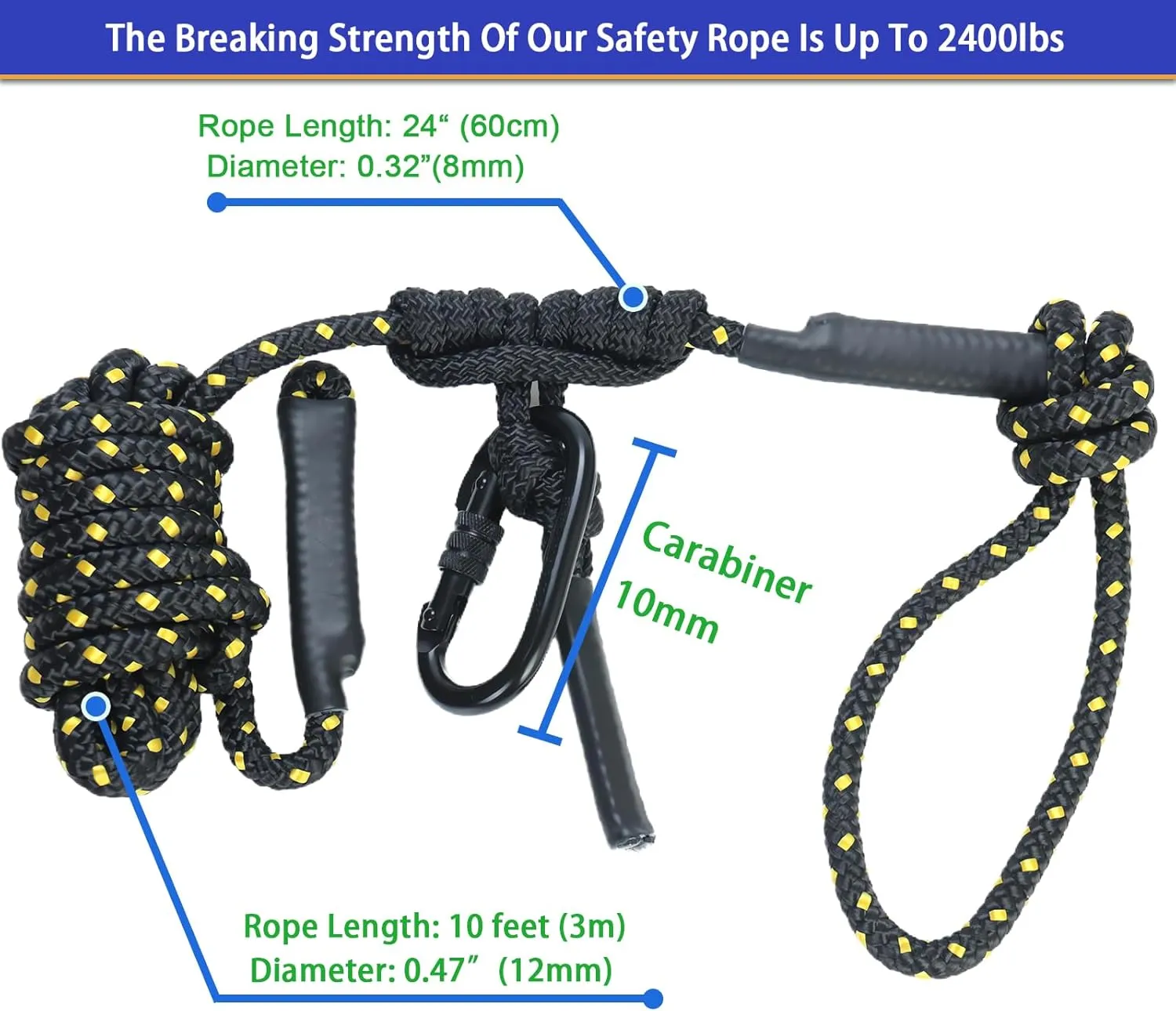 Boaton Treestand Safety Rope, Linemans Rope for Hunting, Tree Stand Safety Line, Tree Tether Rope, Life Lines for Tree Stands Hunting(10 feet)