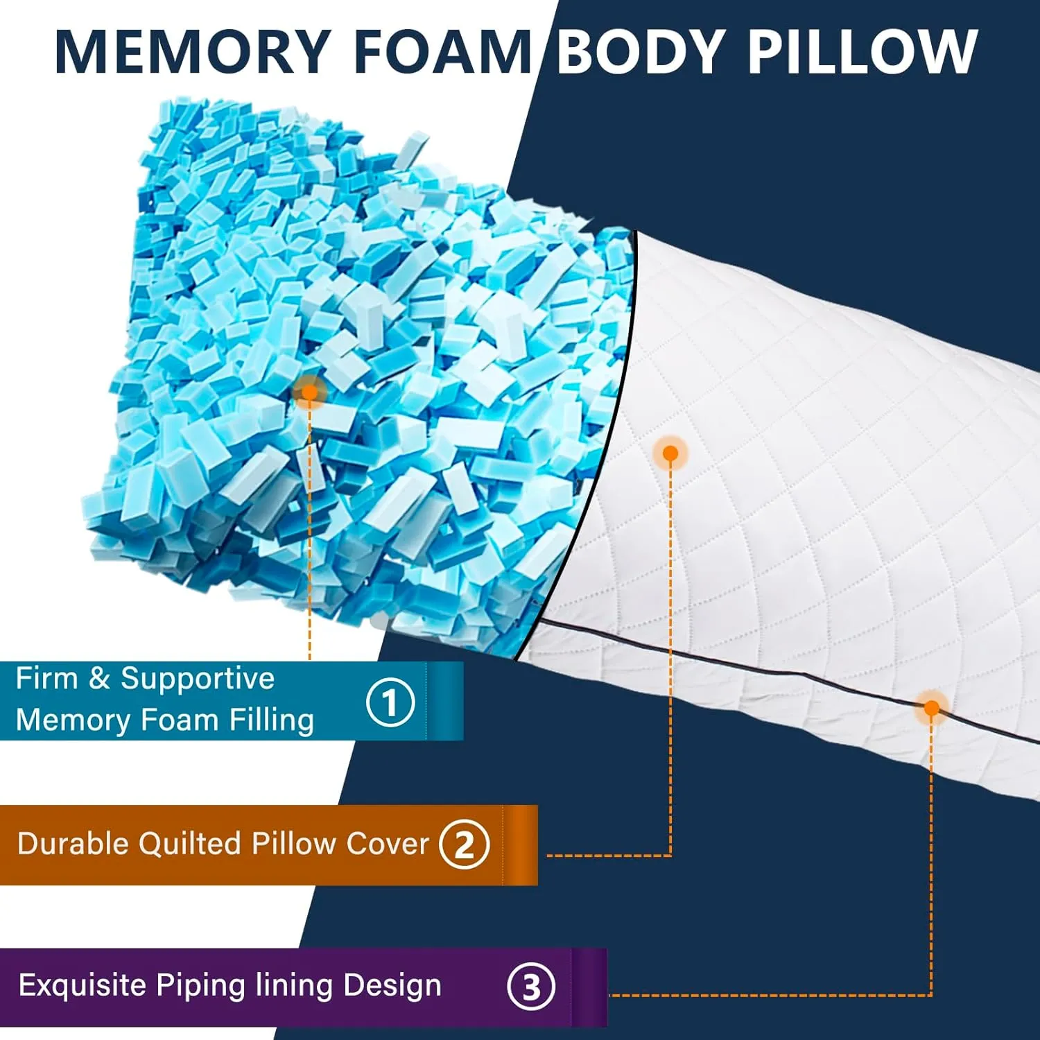 Body Pillow, Cooling Memory Foam Body Pillows for Adults Sleeping, Long Pillow for Bed, Big Large Firm Full Body Pillow for Side Sleeper, 20x54 Inch, White