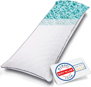 Body Pillow, Cooling Memory Foam Body Pillows for Adults Sleeping, Long Pillow for Bed, Big Large Firm Full Body Pillow for Side Sleeper, 20x54 Inch, White