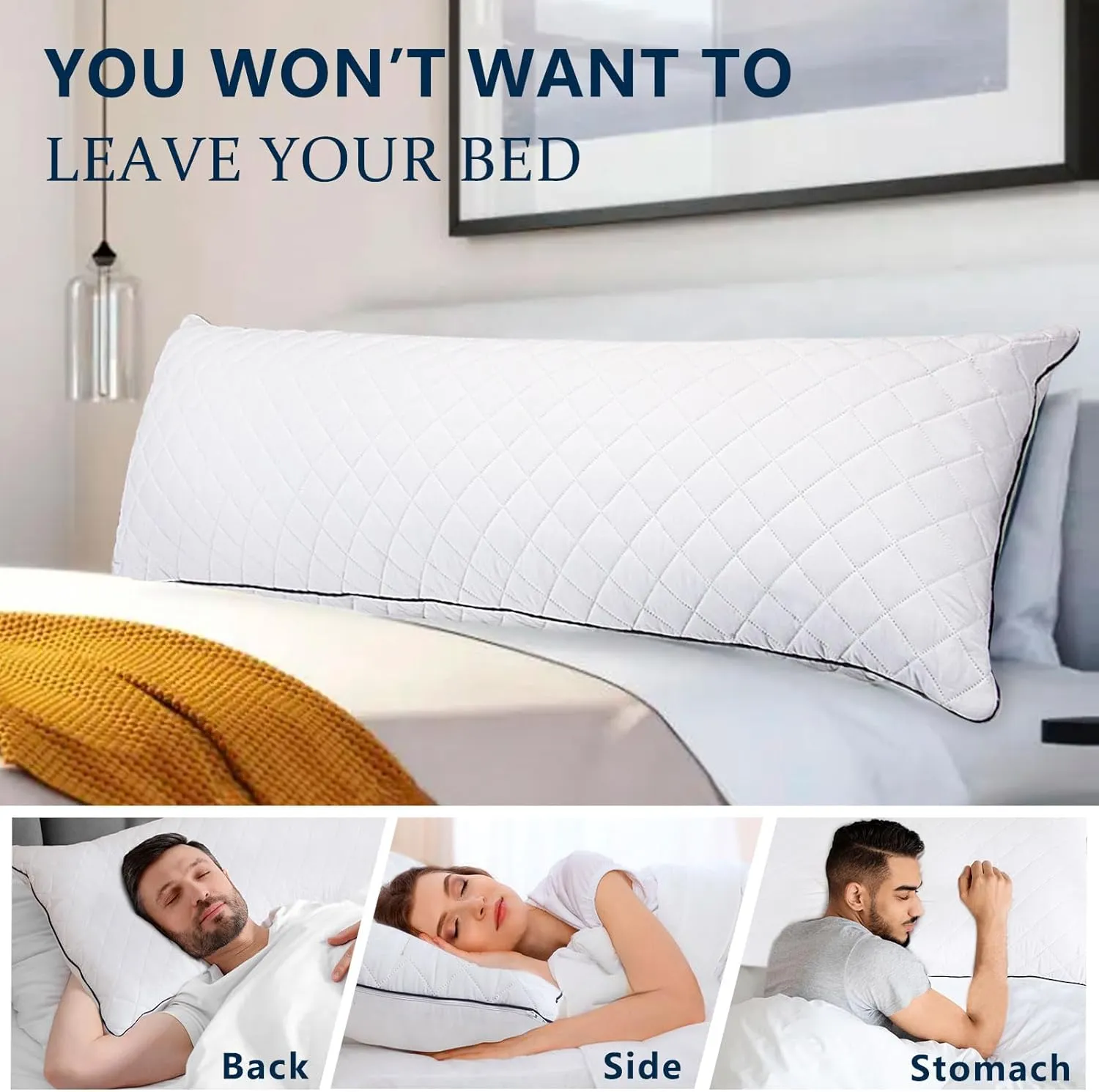 Body Pillow, Cooling Memory Foam Body Pillows for Adults Sleeping, Long Pillow for Bed, Big Large Firm Full Body Pillow for Side Sleeper, 20x54 Inch, White