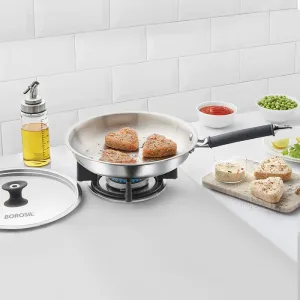 Borosil Cookfresh Triply Frying Pan (Silicone Handle   Lid)
