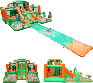 Bounce House Big Water Slide for Kids Bouncy House Inflatable Waterslide Bouncy House Water Park Castle with Slip and Slide, Water Sprays, Ball Pit Wet or Dry