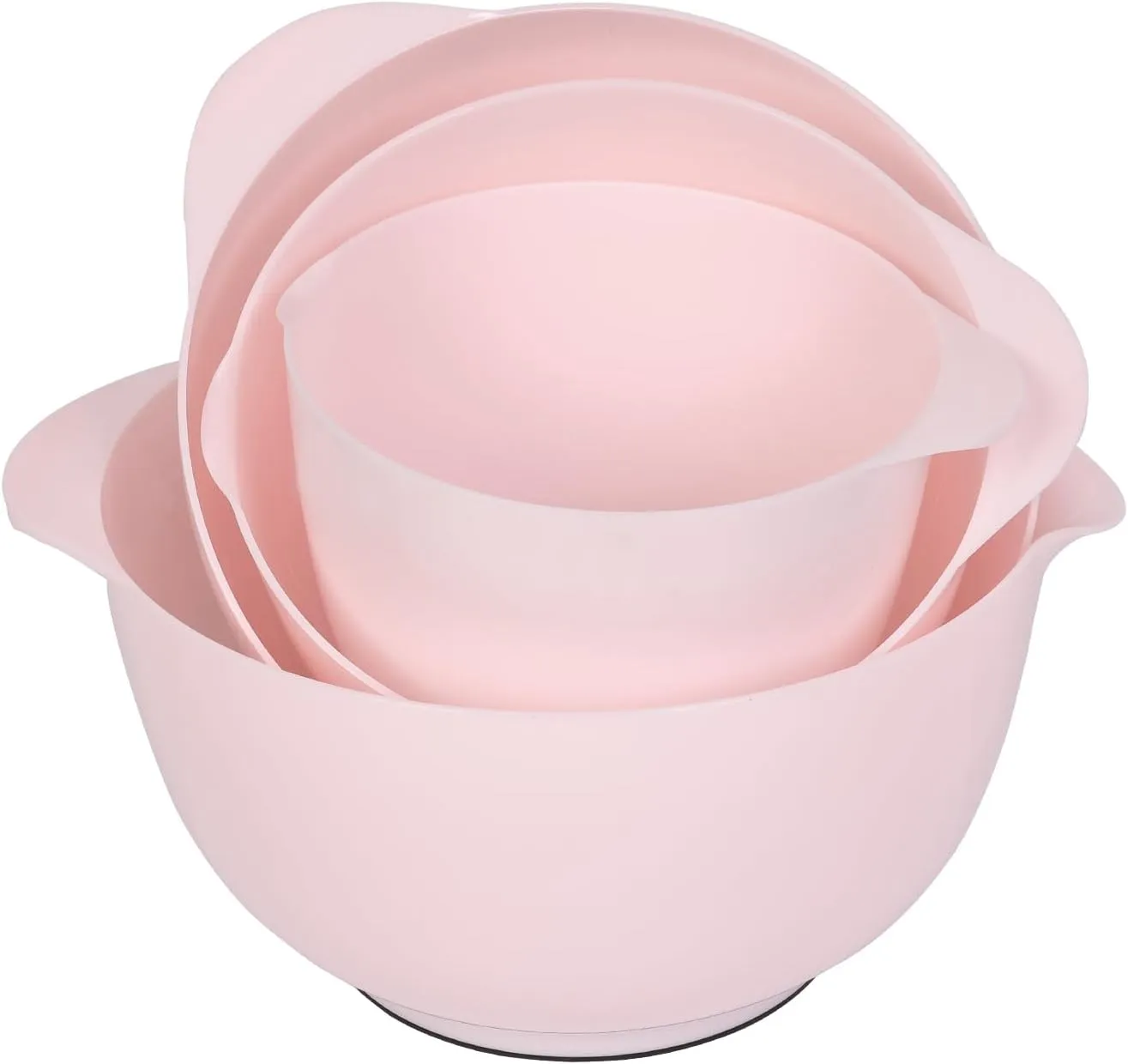 BoxedHome Nesting Plastic Mixing Bowl Set, 4 Piece Mixing Bowl Set with Pour Spouts, Size 1.7, 2.5, 3.5 and 4.5qt, for Prepping, Mixing, Baking, Cooking(2023 New Version, Pink)