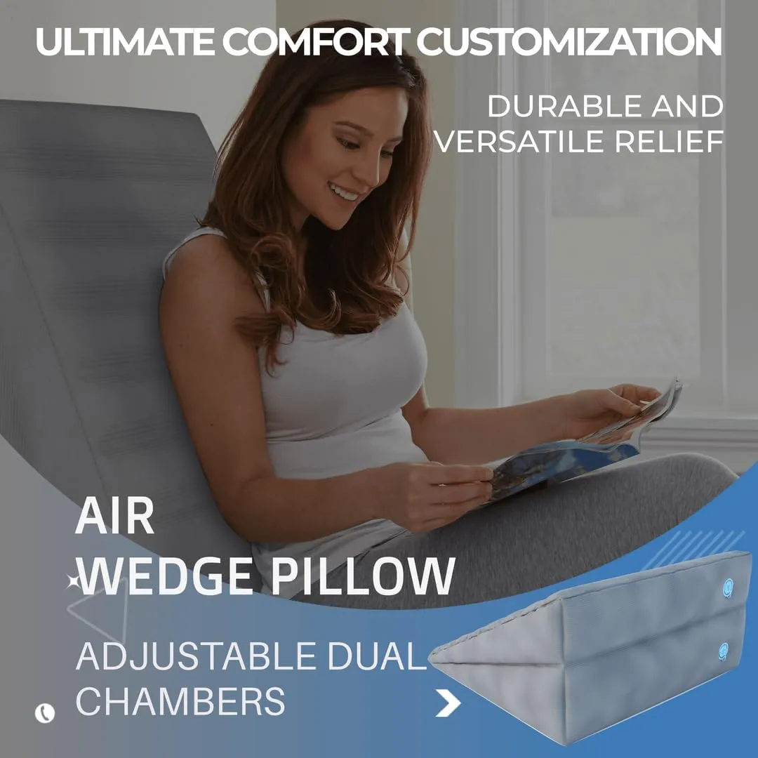 Boyd Sleep Dual Chamber Inflatable and Adjustable Air Wedge Pillow with Patented Electric Pump and Auto Seal Valve