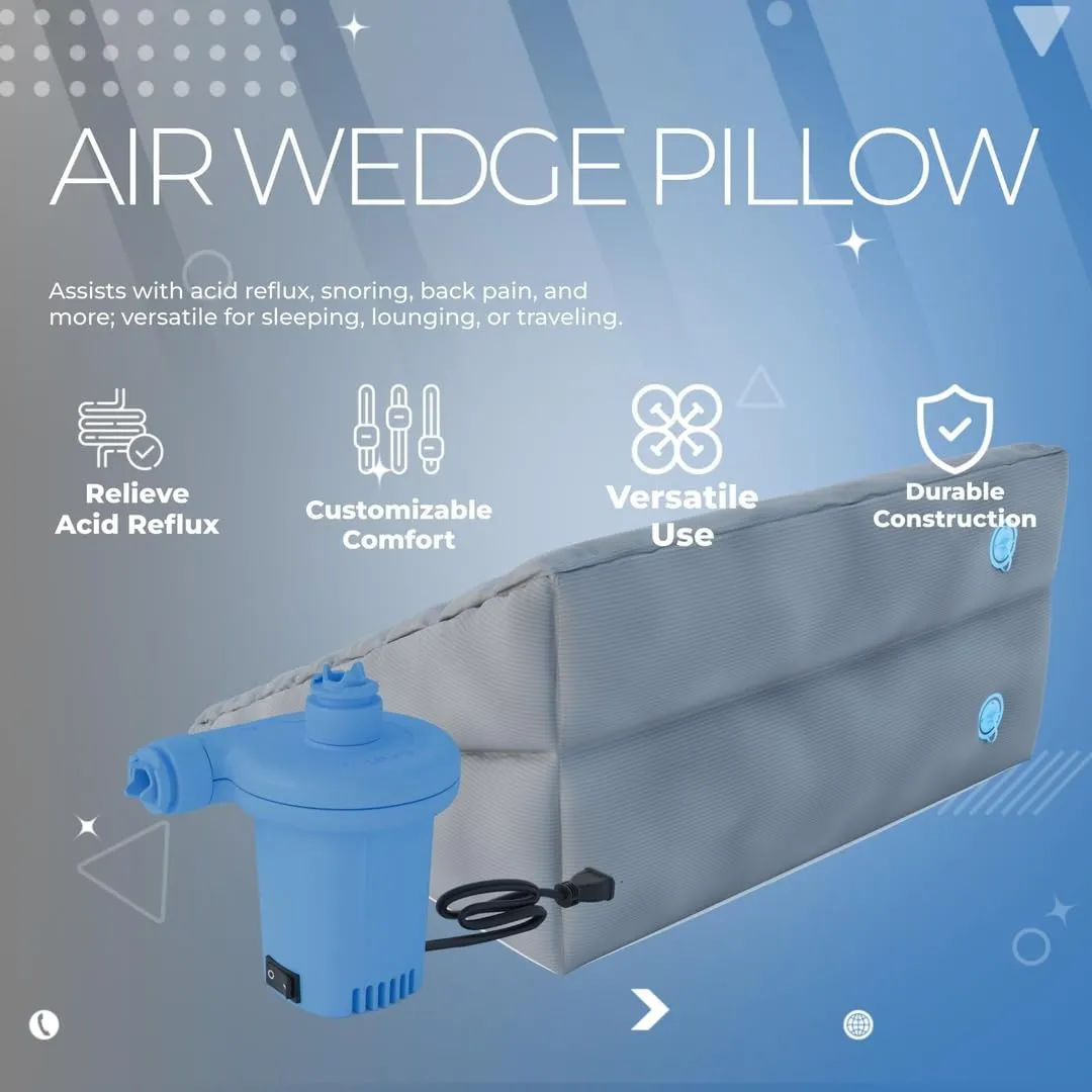 Boyd Sleep Dual Chamber Inflatable and Adjustable Air Wedge Pillow with Patented Electric Pump and Auto Seal Valve
