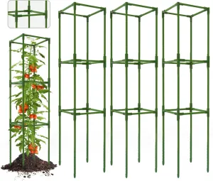 Breeze Touch 3 Pack Square Tomato Support Cages, Up to 47 Inch Adjustable Tomato Trellis for Garden & Pots, Small Plant Cages, Plant Support for Climbing Vegetables, Flowers, Beans, Cucumber Peony