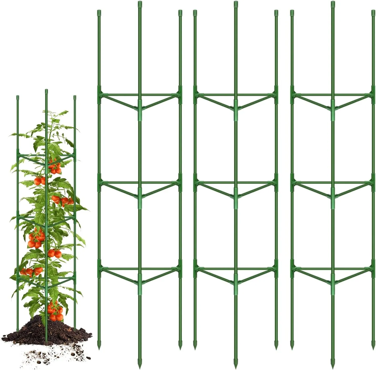 Breeze Touch 3 Pack Tomato Support Cages, Up to 56 Inch Adjustable Tomato Trellis for Garden & Pots, Small Plant Cages, Plant Support for Climbing Vegetables, Flowers, Beans, Cucumber Peony