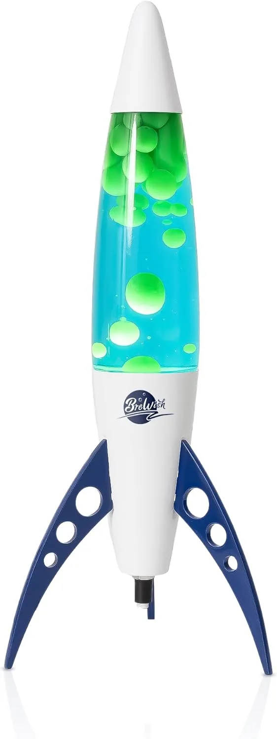 Brewish Liquid Motion Lamp | Magma Lamp with Blue Liquid Green Wax | Space-Inspired Rocket Lamps for Kids, Adults | Night Light | Cool Stuff for Home, Office, Room Decor | Unique Table Lamp to Gift