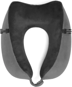 Brookstone Memory Foam Neck Travel Pillow Set - Portable Lightweight U-Shaped Stuffable Travel Neck Pillow for Car, Airplane Travels and Sleep, Grey/Black