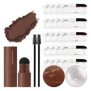 Brow Charm Stencil Kit, Browcharm Waterproof Eyebrow Stamp Stencil Kit, Eyebrow Stencil Kit for Women, Long-Lasting & Smudge-Proof (3#Pure brown)