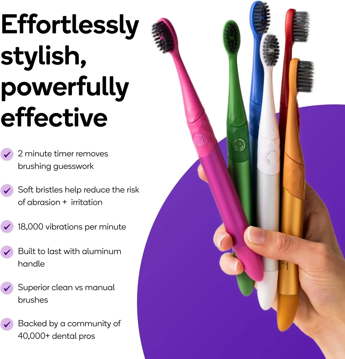 Burst Nova Toothbrush (Pink) | Sonic Powered Teeth Whitening | Super-Soft Bristles | 18000 VPM | 2 Minute Timer | Aluminum Handle | Replaceable Brush Head | Compact Size | with AAA Battery