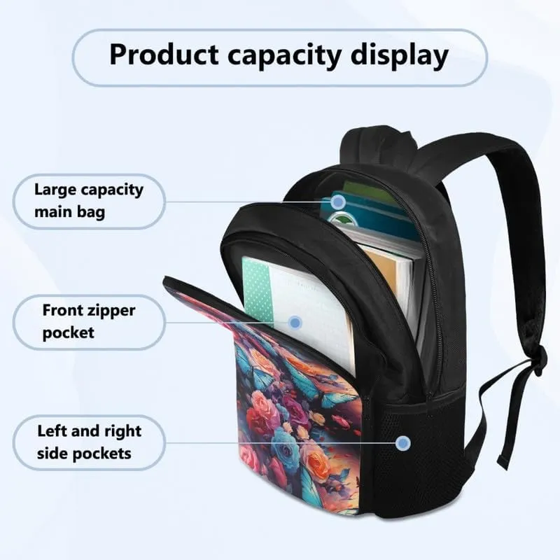 Butterfly Floral Print Backpack for Business Cartoon Colorful Butterflies Flower Painting Travel Business College Stylish Daypack Bag Men & Women Carry on Backpacks
