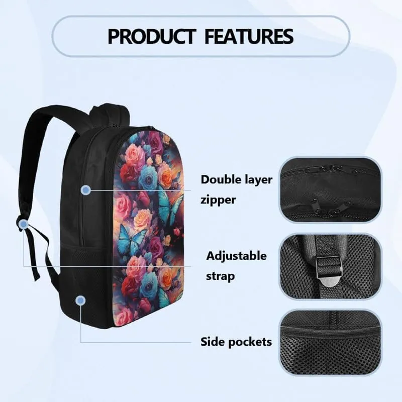 Butterfly Floral Print Backpack for Business Cartoon Colorful Butterflies Flower Painting Travel Business College Stylish Daypack Bag Men & Women Carry on Backpacks