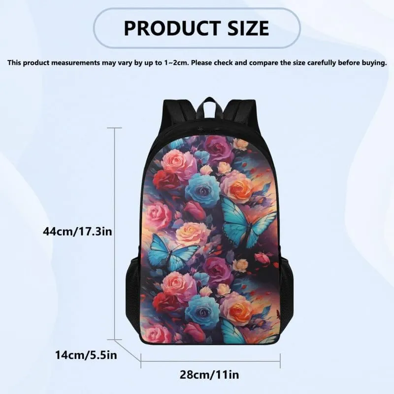Butterfly Floral Print Backpack for Business Cartoon Colorful Butterflies Flower Painting Travel Business College Stylish Daypack Bag Men & Women Carry on Backpacks