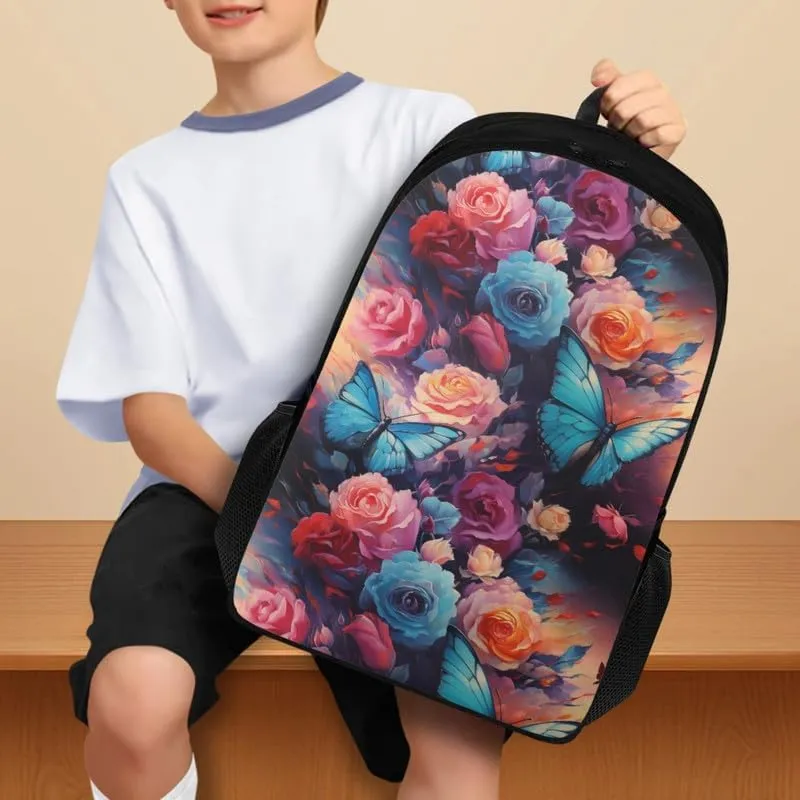 Butterfly Floral Print Backpack for Business Cartoon Colorful Butterflies Flower Painting Travel Business College Stylish Daypack Bag Men & Women Carry on Backpacks