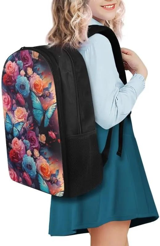 Butterfly Floral Print Backpack for Business Cartoon Colorful Butterflies Flower Painting Travel Business College Stylish Daypack Bag Men & Women Carry on Backpacks