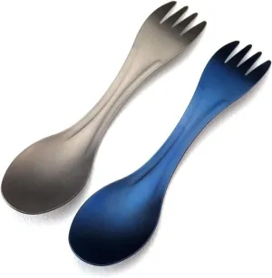 C1145 Titanium Camping Spoon,Long Handle Spork and Spoon,Outdoor Hiking Camping Eco-Friendly Coffee Spoon,Spork and Spoon 2 in 1(2 Pack) …