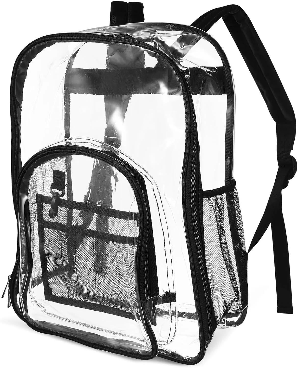 Cabilock Clear Backpack for School, Heavy Duty PVC Transparent Backpack Multiple Pockets Bookbag for College Workplace Concert Work Security Travel Festival, Black
