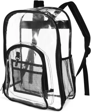 Cabilock Clear Backpack for School, Heavy Duty PVC Transparent Backpack Multiple Pockets Bookbag for College Workplace Concert Work Security Travel Festival, Black