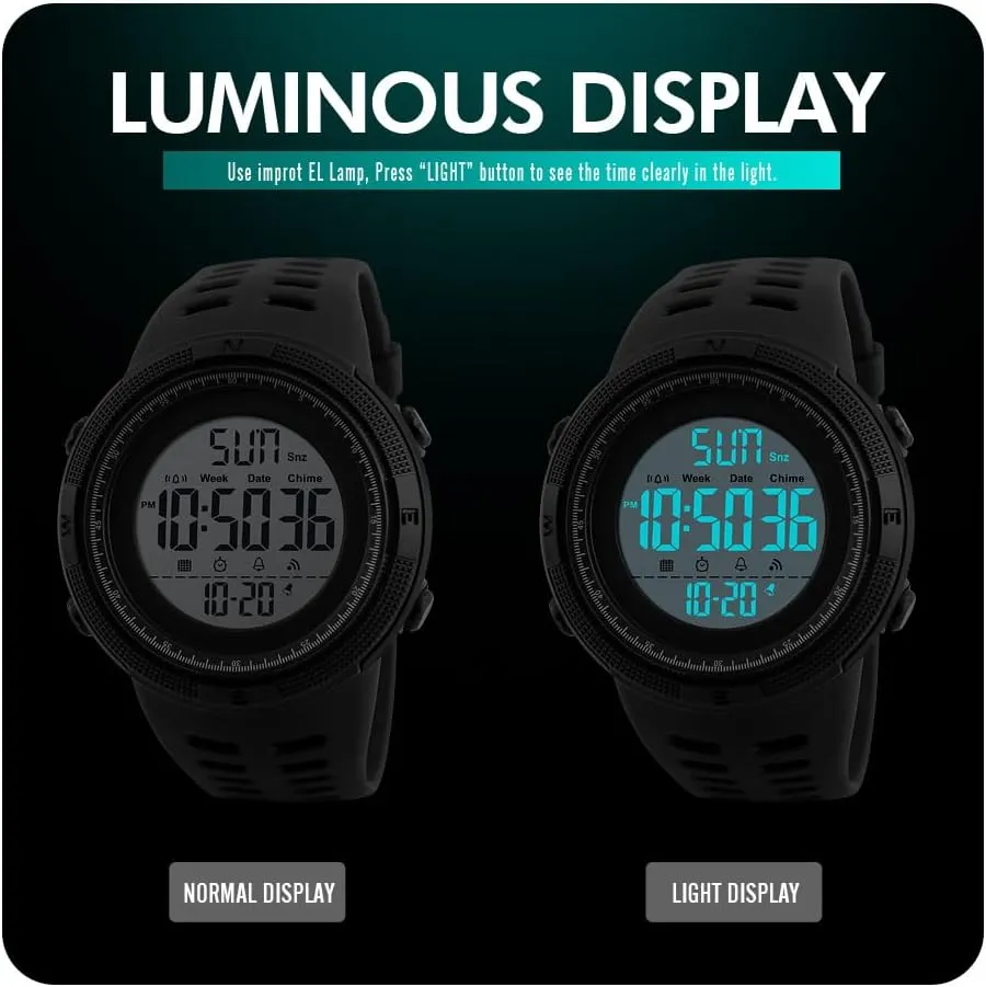 CakCity Digital Watch for Women Waterproof Stopwatch Sports Watches for Mens and Womens Unisex Outdoor Rubber Strap Multifunction Wristwatch with Luminous Display