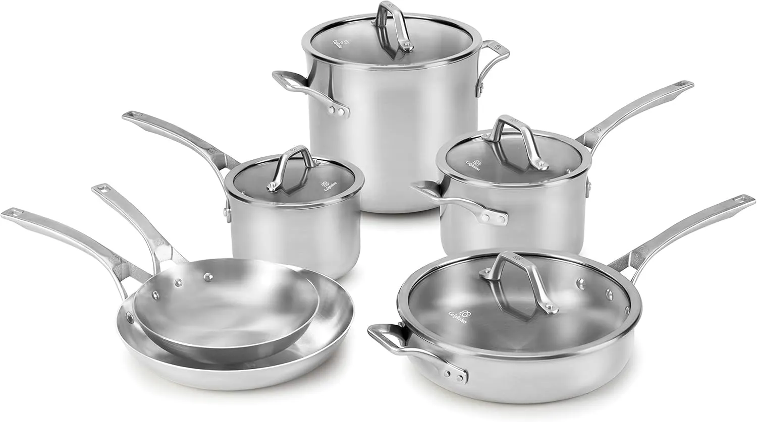 Calphalon 10-Piece Stainless Steel Cookware Set with Stay-Cool Handles, Dishwasher Safe, Silver - Essential Kitchen Pots and Pans