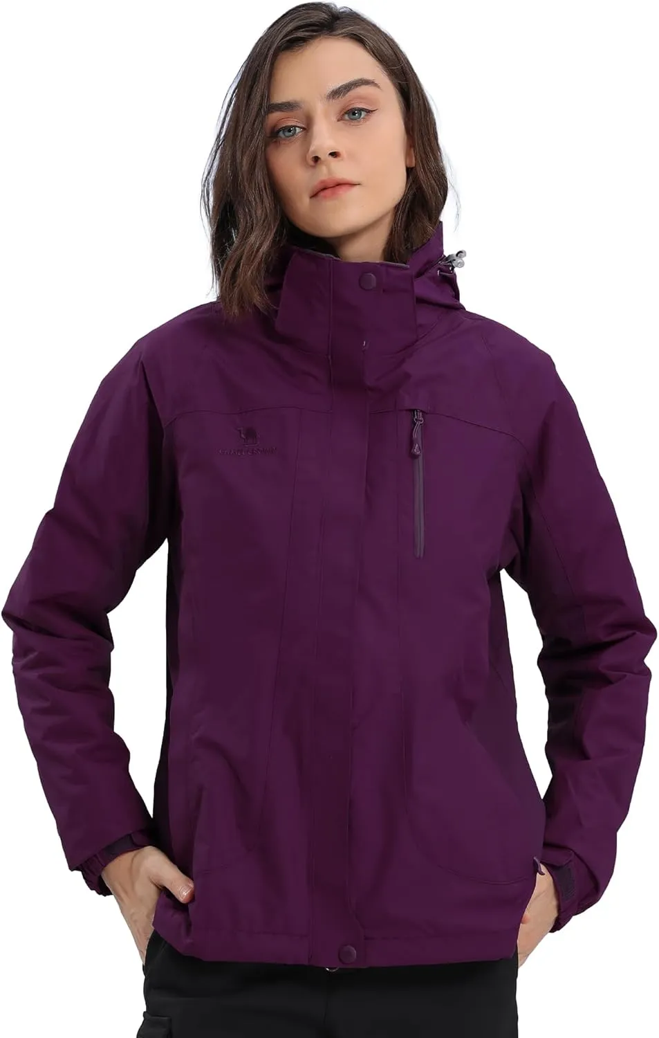 CAMEL CROWN Women's Purple Ski Jacket 3 in 1 Winter Coat with Inner Warm Fleece Jacket, Size L, XL