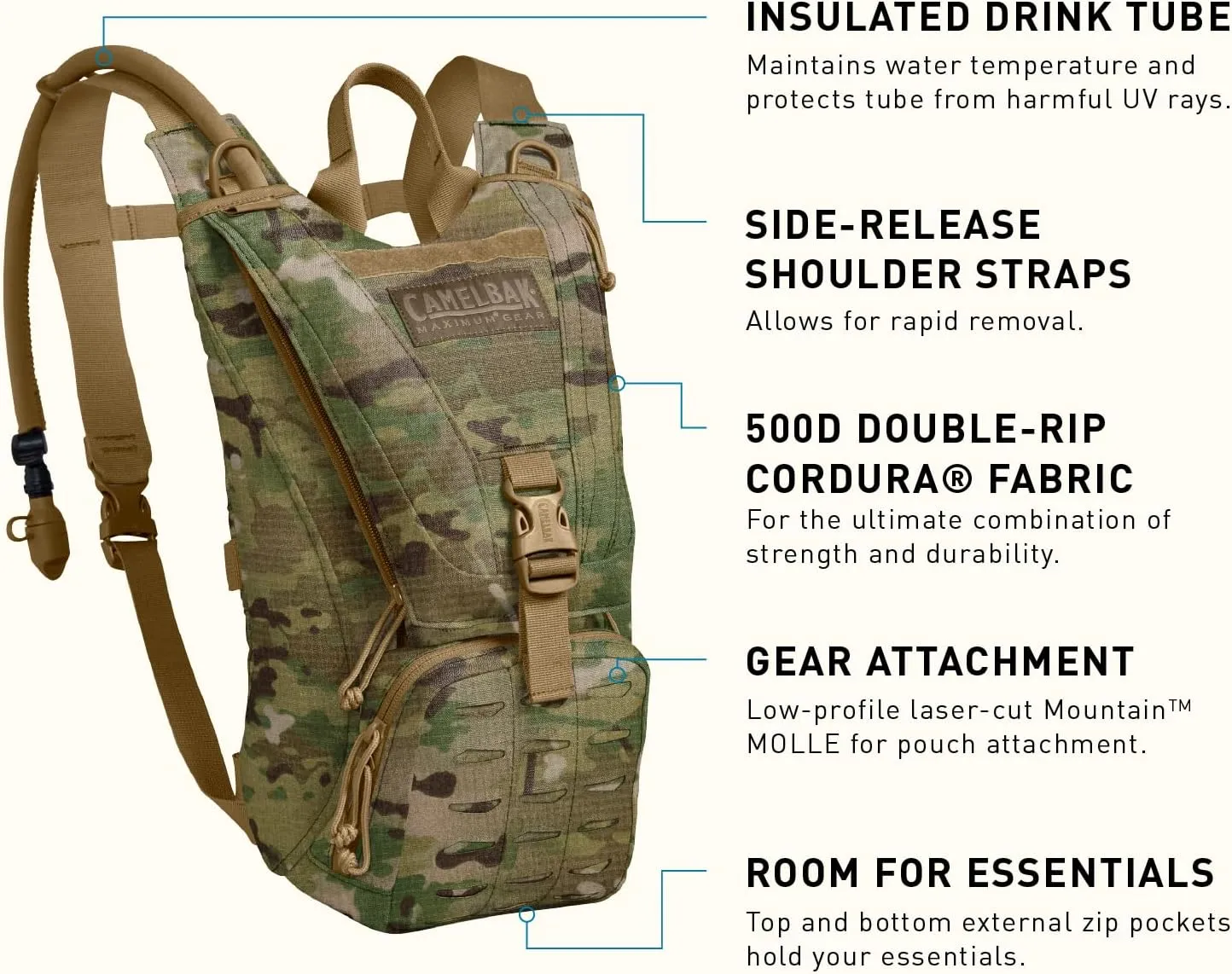 CamelBak Ambush Tactical Hydration Backpack with 100oz/3L Mil Spec Crux Reservoir Bladder - MOLLE