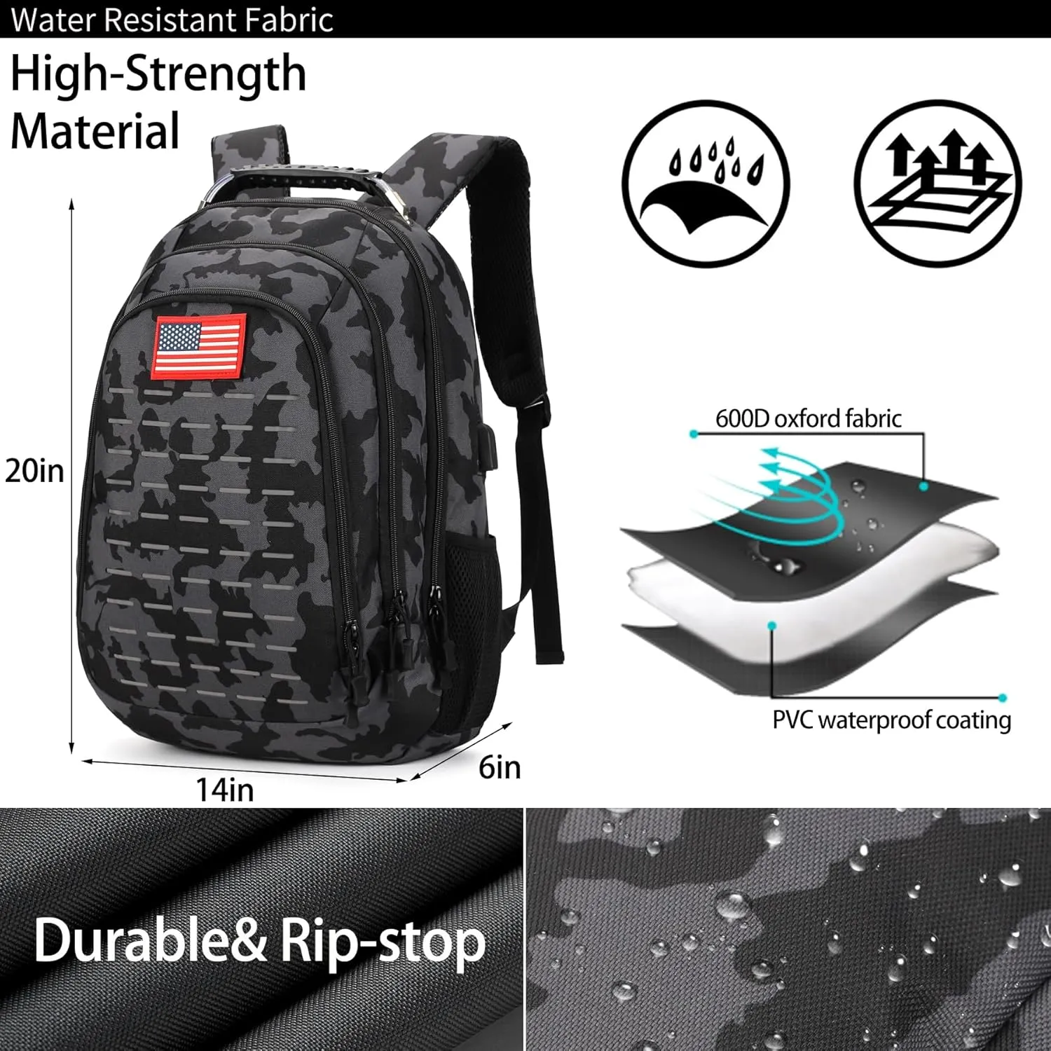 Camo Backpack for boys, Teen Boys Backpacks for School,Camo Bookbag for kid,Small Tactica Backpack for outdoor,with USB Charging Port,40L