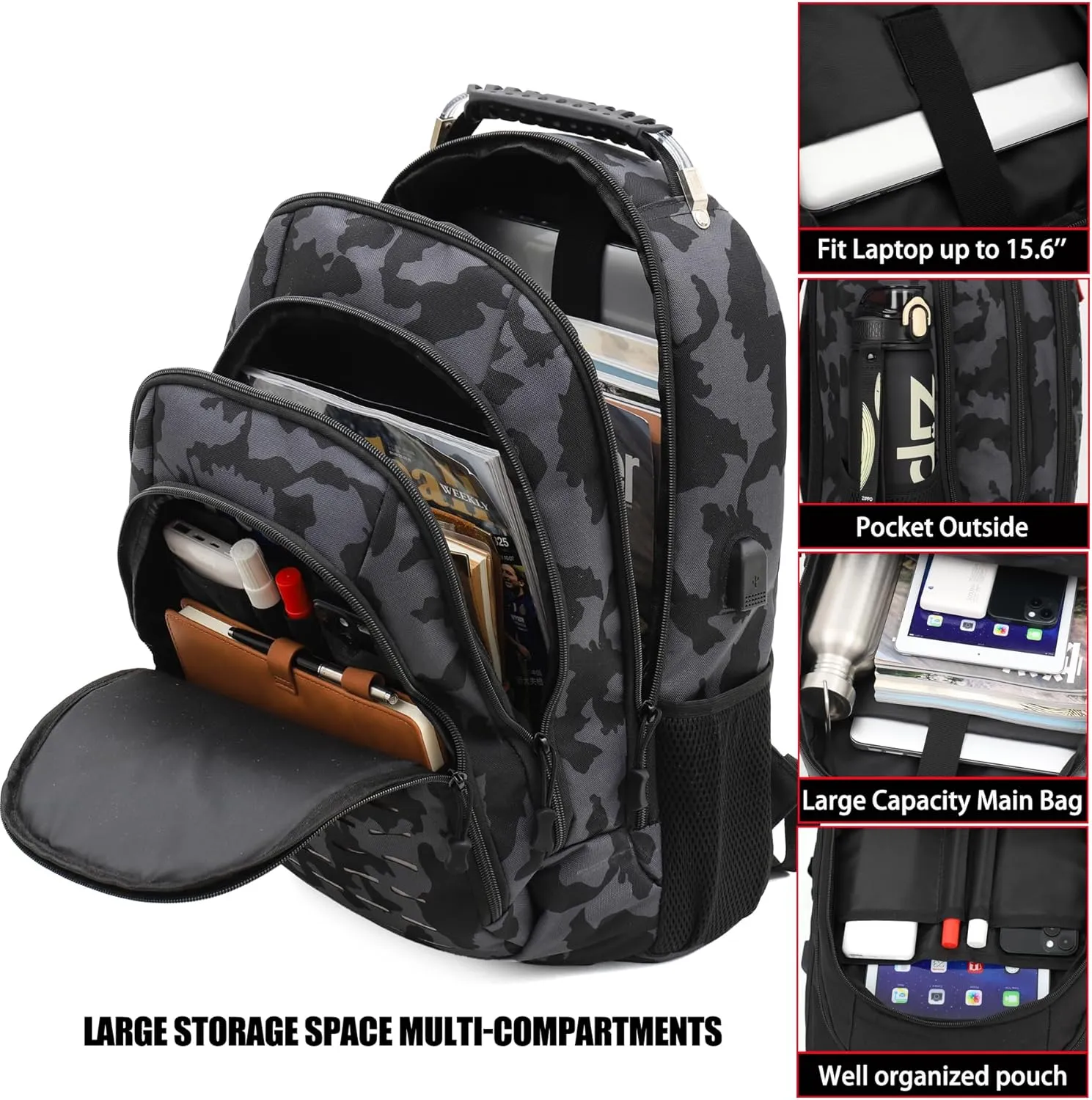 Camo Backpack for boys, Teen Boys Backpacks for School,Camo Bookbag for kid,Small Tactica Backpack for outdoor,with USB Charging Port,40L