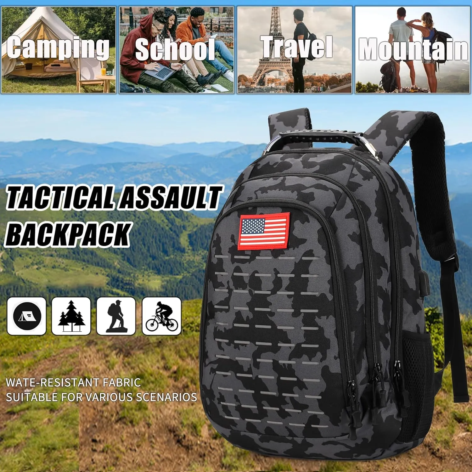 Camo Backpack for boys, Teen Boys Backpacks for School,Camo Bookbag for kid,Small Tactica Backpack for outdoor,with USB Charging Port,40L