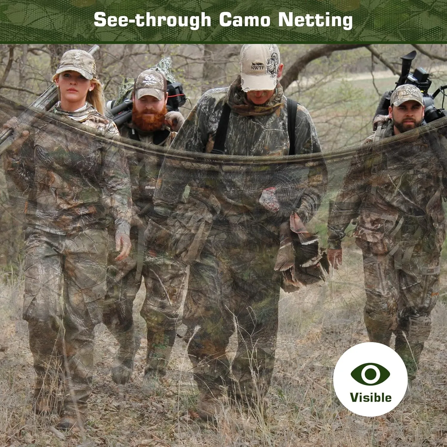 Camo Netting Camouflage Netting, Quiet Camo Mesh Netting Clear View Camo Hunting Blind for Concealment, Tree Stand, Hunting, Sunshade, Decoration, Shooting, Car Cover