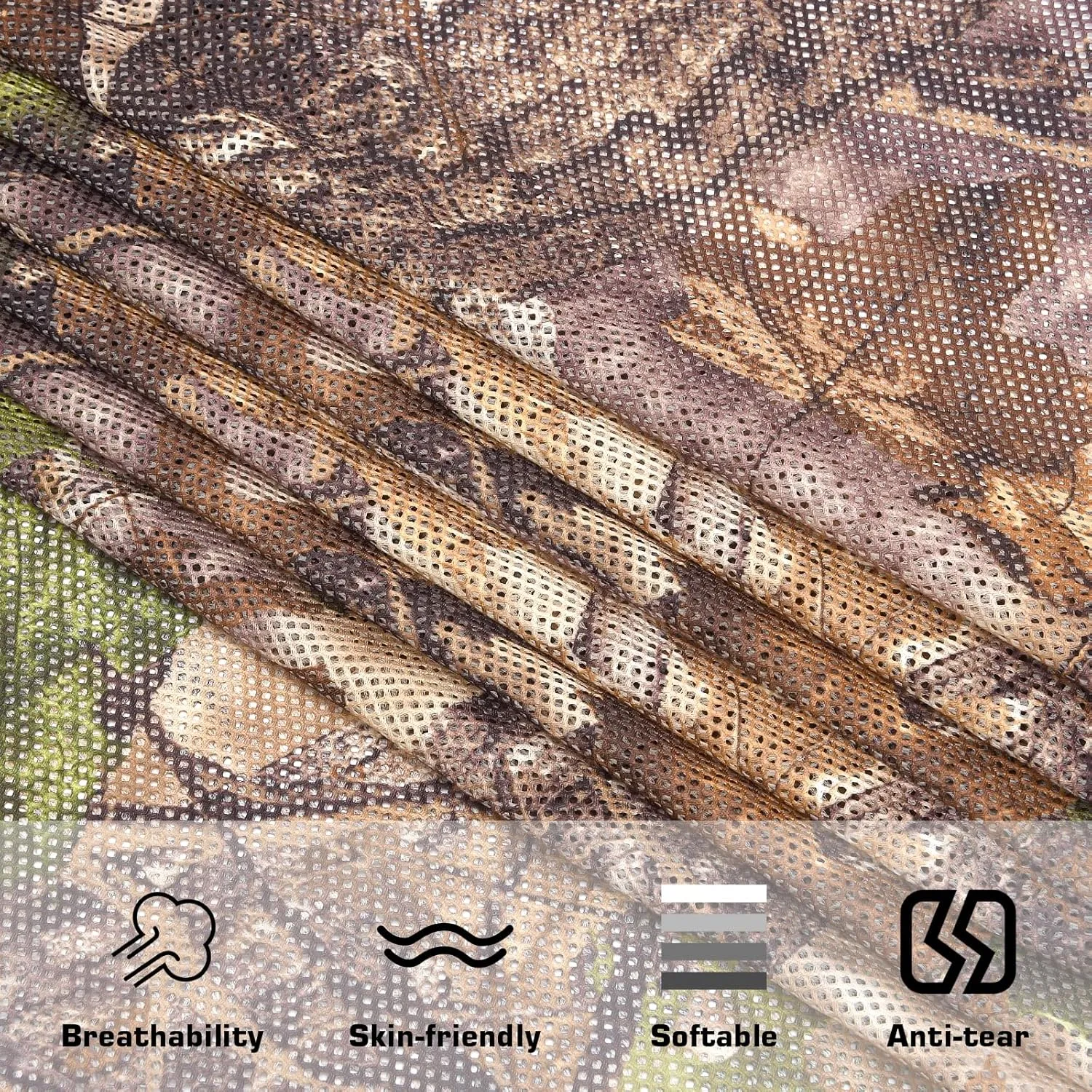 Camo Netting Camouflage Netting, Quiet Camo Mesh Netting Clear View Camo Hunting Blind for Concealment, Tree Stand, Hunting, Sunshade, Decoration, Shooting, Car Cover